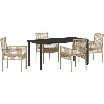 Afbeelding van vidaXL 5 delige Tuin Eettafelset met Kussens Beige Poly Rattan
