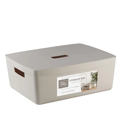 Afbeelding van IDEA HOME opbergdoos, kunststof, organizer, box, manden, kunststof box voor badkamer, rek met deksel, 19 l