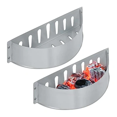 Afbeelding van Relaxdays brikettenhouder staal set van 2 houtskoolhouder hittebestendig zilver