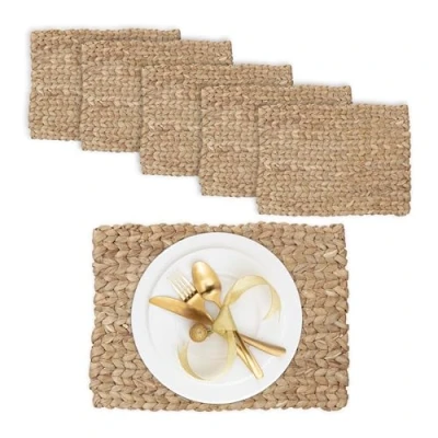 Afbeelding van Relaxdays placemat, set van 6, gevlochten design, waterhyacint, HxBxD: 1,5 x 42 30 cm, rechthoekig, decoratie, natuur