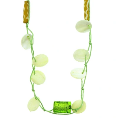 Afbeelding van Behave Lange groen ketting van touw met schelpen en glaskralen