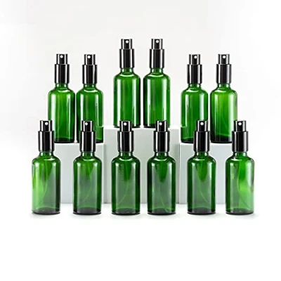 Afbeelding van Yizhao Groen Glass Spray Bottle 50ml, met Kleine Fijne Nevelspray, Metalen Dop, Navulbaar voor Essentiële Olie, Reizen, Schoonmaken, Parfum, Aromatherapie, Make up 12 Stuks