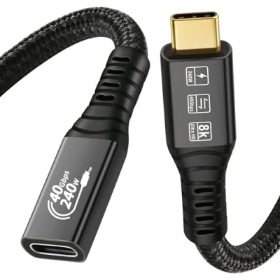 Afbeelding van CHENLENIC USB4 Compatible with Thunderbolt 4 Cable Male to Female 8K@60Hz 5K/4K 120Hz 60Hz Video 40Gbps Data Transmissions Rate 20V 5A 100W Power Delivery 3in1 USB C External SSD eGPU 0.8m