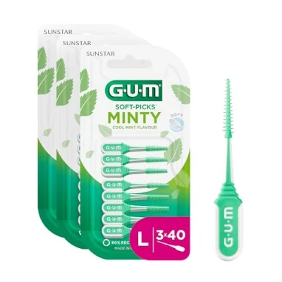 Afbeelding van GUM Soft Picks Comfort Flex Mint interdentale Reinigers Verfrissende Smaak Tandenreiniging en Plaque verwijderen Maat L 3 x 40 stuks