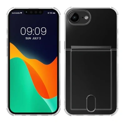 Afbeelding van kwmobile Hoesje Backcover met vakje voor pasjes, geld of foto&#039;s Siliconen zachte smartphone cover geschikt Apple iPhone 16e In transparant