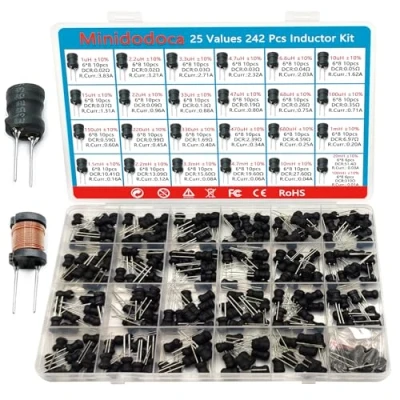 Afbeelding van Minidodoca 25 waarden 242 stuks inductorset 1uH tot 100mH DIP Radial Power Choke Inductors Assortiment Kit Koperspoel Nominale Stroom DC weerstand Afzonderlijk compartiment