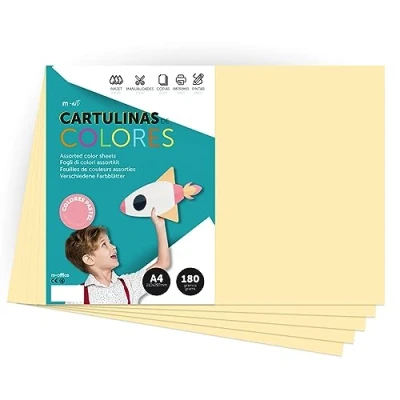 Afbeelding van Cartulina de Colores, A4 Color Pastel, Folios Colores 180gr para Manualidades, Imprimir tus Documentos y Diseños Creativos, Pastel · m office (x250, crema)