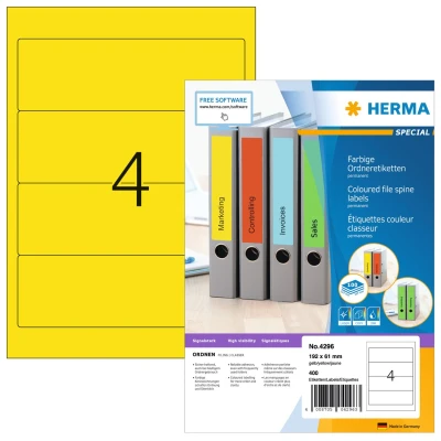 Afbeelding van Herma Ordneretiketten, A4, 192 x 61 mm, geel, permanent hechtend