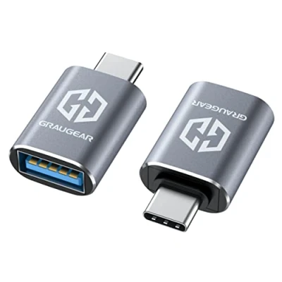Afbeelding van GRAUGEAR USB naar C Adapter, 2 Stuks, Dubbelzijdige 10Gbps Snelle Data Overdracht, 3.2 Gen2, Aluminium Behuizing, Typ A bus stekker