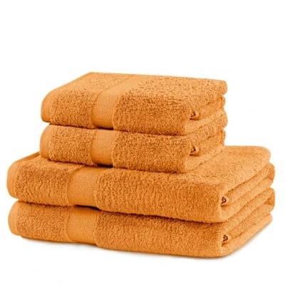 Afbeelding van DecoKing Set van 4 katoen kwaliteit 525 g/m² 2 handdoeken 50 x 100 cm en badhanddoeken 70 140 oranje absorberend Marina