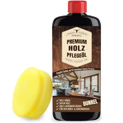 Afbeelding van Urban Forest Meubelpolish hout donker voor houtverzorging + spons, donkere houtolie beschermt en verzorgt als houtverzorging, olie houtpolish, premium meubelolie meubelverzorging, binnen buiten,