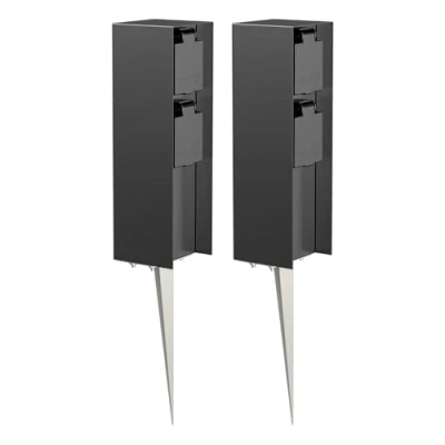 Afbeelding van ledscom.de 2 stuks tuincontactdooszuil POMI met grondpin voor buiten, IP44, weg, zwart, vierkant, 23cm