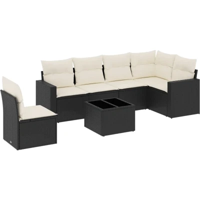 Afbeelding van vidaXL 7 delige Loungeset met kussens poly rattan zwart