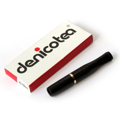 Afbeelding van DENICOTEA sigarettenhouder Zwart met gouden kleur ring + 10 filters