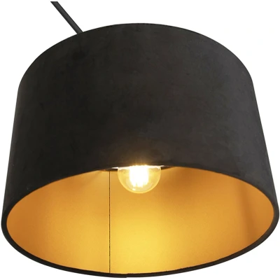 Afbeelding van QAZQA Hanglamp met velours kap zwart goud 35 cm Blitz I