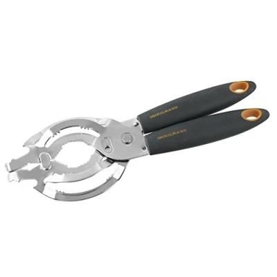 Afbeelding van Fackelmann Potopener, zachte grip anti slip handgrepen, multifunctionele flesopener voor artritische handen, ringtrek, 25 x 10 2 cm, oranjegrijs en zilver