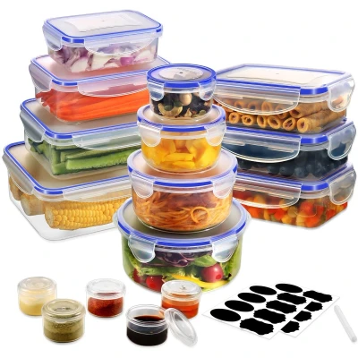 Afbeelding van YASHE 32 stuks plastic voedselcontainers met deksels, luchtdichte voedselopslagcontainers voor keukenopslag, 100% lekvrij, BPA vrije maaltijdbereidingscontainers etiketten