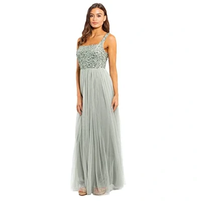 Afbeelding van Maya Deluxe Maxi jurk voor dames, brede bandjes, mouwloos, vierkante halslijn, verfraaid bruiloft, gast, bal, bruidsmeisje, Groene lelie, 42