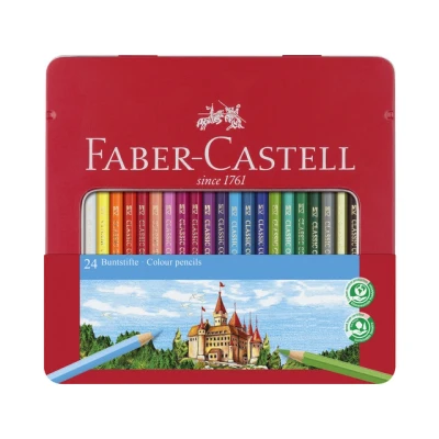 Afbeelding van 6x Kleurpotlood Faber Castell Castle zeskantig metalen etui met 24 stu