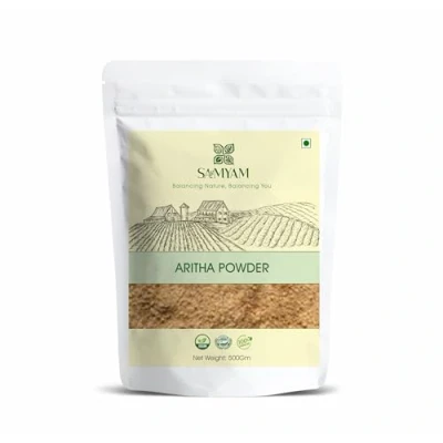 Afbeelding van SAMYAM Aritha/Reetha (wasnoot) poeder (Sapindus Mukorossi), verpakking van 500 g, natuurlijke haar en hoofdhuidreiniger
