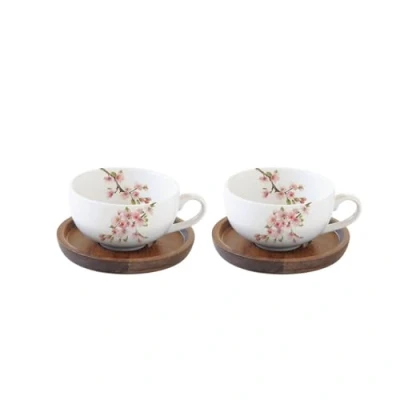 Afbeelding van Easy Life 1081SAKU Coff Set van 2 koffiekopjes 10 cl porselein + schotel acacia sakura 0,1 l meerkleurig