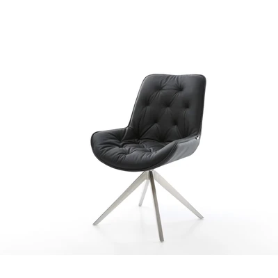 Afbeelding van DELIFE Draaistoel Taimi Flex echt leer zwart kruisframe breed roestvrij staal 360 draaibaar rocker functie