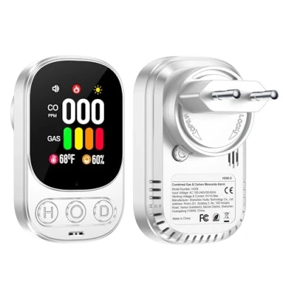 Afbeelding van Gedsffati Combinatie Gasdetector &amp; koolmonoxidemelder Plug in 4in1 Aardgas Temp CO melder met 2.1&#039;&#039; HD Screen Indicator, Propaan, Methaan Brandbaar Gas Alarm, Wit