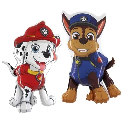 Afbeelding van Toyland® Pakket van 2 Paw Patrol Ballonnen 89cm (35&quot;) Chase &amp; 86cm (34&quot;) Marshall Karakter Kinderfeest Decoraties