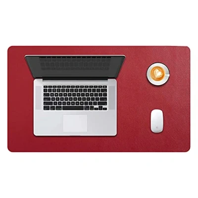 Afbeelding van DOBAOJIA Bureaulegger, Bureau Pad, Blotter, Schrijven Muis en Toetsenbord Uitgebreide Mat, Onderlegger XL, PU leer waterdicht + suède antisli 60 x 35cm (Wijn Rood)