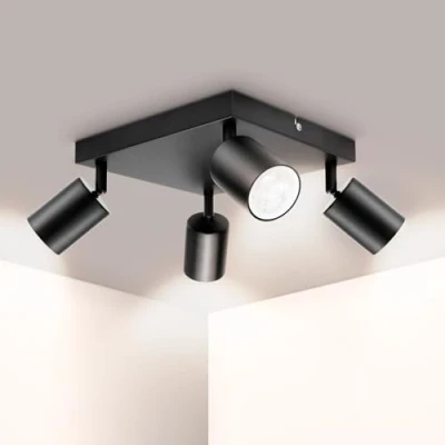 Afbeelding van Ketom I Plafondlamp plafondspots met 4 lichts spotjes GU10 fitting spots draaibar kantelbaar opbouwspots plafoniere plafondlampen plafonniere