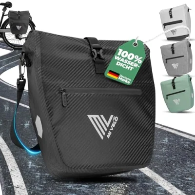 Afbeelding van MIVELO 2 in 1 fietstas voor bagagedrager, bagagedragertas, waterdicht, incl. gevoerd laptopvak en schouderriem, tas fiets, 20 liter, carbon
