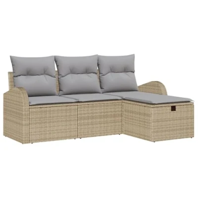 Afbeelding van vidaXL 4 delige Tuin Sofa Set met Kussens Beige Poly Rattan, 2 zits Opbergruimte &amp; Rattan