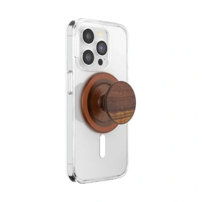 Afbeelding van PopSockets Ronde telefoongreep compatibel met MagSafe, inclusief adapterring, telefoonhouder, draadloos opladen olijfhout