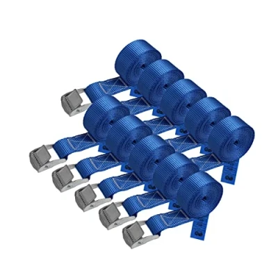 Afbeelding van BB Sport Sjorband spanband bevestigingsband met klemgesp blauw, beschikbaar in verschillende lengtes EN hoeveelheden draagvermogen tot 250 kg DIN 12195 2, 10 stucks 2.5 cm x m