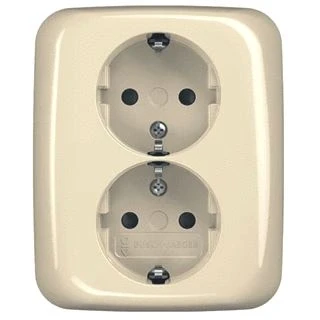 Afbeelding van Abb busch jaeger 2 voudige wandcontactdoos inbouw schroef kinderbeveiliging ip21 ik03 beige ral1013 2tka00003899