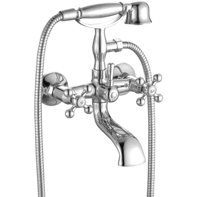 Afbeelding van AquaTrimo Vivaldi klassieke opbouw badkraan met sterknoppen Chroom inclusief handdouche 43VV7372CM