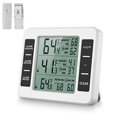 Afbeelding van Draadloos Digitaal Hoorbaar Alarm Koelkastthermometer,Koelkastthermometer,Binnenbuitenthermometer met 2PCS Sensor Min/Maximum LCD scherm voor thuis, restaurants, bars