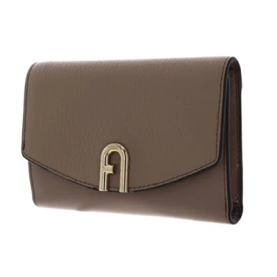 Afbeelding van FURLA Leren Portemonnee Primula Compact Wallet With Zip Greige Lichtbruin