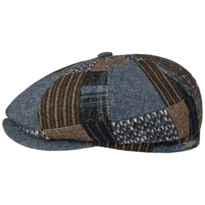 Afbeelding van Stetson Hatteras Classic Patchwork Flat Cap Men Made in the EU Newsboy Ivy hoed met piek, voering winter herfst winter, bruin blauw, 7 1/8 / 1/4
