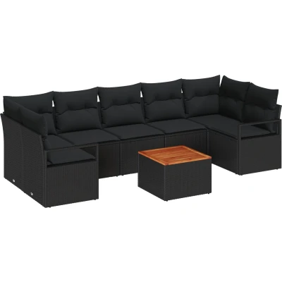 Afbeelding van vidaXL 8 delige Tuin Sofa Set met Kussens Zwart Poly Rattan Acacia