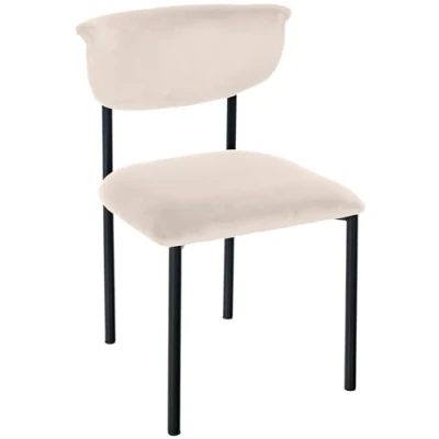 Afbeelding van CLP Gambell Eetkamerstoel klassiek met rugleuning zwart metalen poten velvet fluweel Fluweel/creme