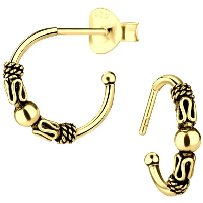 Afbeelding van JoyS Zilveren Bali oorringen stud 14 mm 14k goudplating