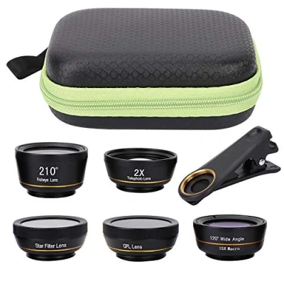 Afbeelding van APEXEL hulplens, fisheye groothoek macro CPL Starlight 6 in 1 set telefoonlens, fisheye/groothoek/macro/zoom/polarisatie/starlight lens met mobiele clip adapter