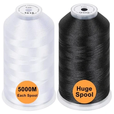 Afbeelding van New brothread Set van 2 (Wit+Zwart) Kleuren Polyester Machine Borduurgaren Enorme Spoel 5000M voor Alle Borduurmachines