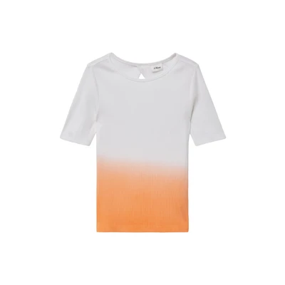 Afbeelding van s.Oliver Geripptes MIT Cutout UND Farbverlauf Tshirt print voor kinderen, Maat: 146/152, Blutorange