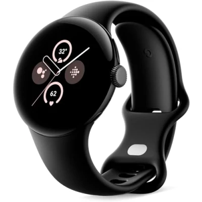 Afbeelding van Google Pixel Watch 2 met Fitbit en hartslagbewaking, stressmanagement veiligheid, Android smartwatch, behuizing van mat aluminium, armband obsidiaan, wifi