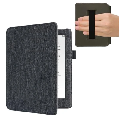 Afbeelding van kwmobile Flip cover eReader hoesje compatibel Met Kobo Aura H2O Edition 2 handvat In donkergrijs