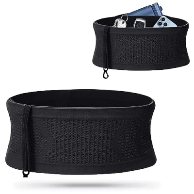 Afbeelding van Multifunctionele ademende verborgen gebreide heuptas, uniseks loopgordel voor mobiele telefoon, buiktas, joggen, Heuptas met sleutelclip telefoons, sleutels, kaarten, zwart, Medium,