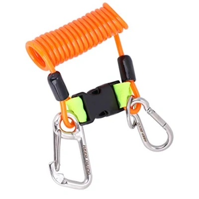Afbeelding van Rifhaken, duiken reef haken, scuba diving haak, anti verlies veer, coil, koord, veiligheidstool met snelspanner (oranje)
