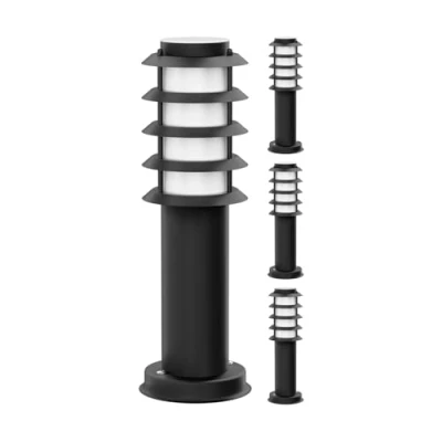 Afbeelding van ledscom.de 4 stuks padverlichting/meerpaalverlichting PORU voor buiten, IP44, rooster, 39 cm, zwart, 1x E27 max. 40W
